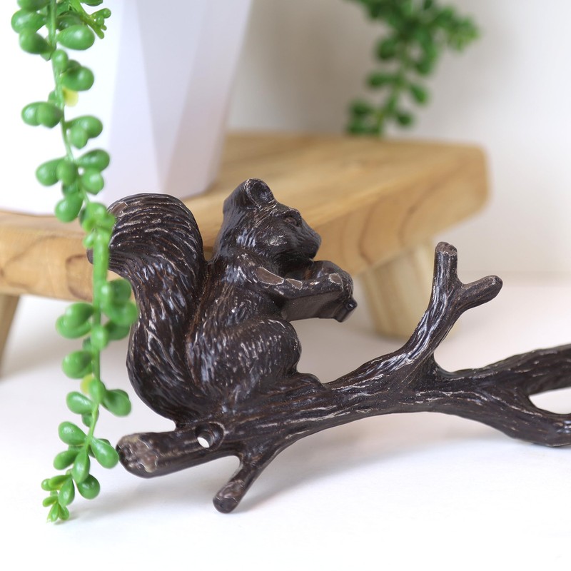 Fyne-Finds Metal Brown Squirrel Animal on Branch Rustic Coat Keys