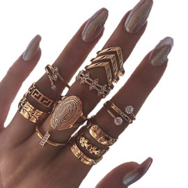 Edary Vintage Ring Set Carved Knuckle Crystal Rings Set Gold Stackable Midi Rings Finger Jewelry for Women and Girls(13PCS)