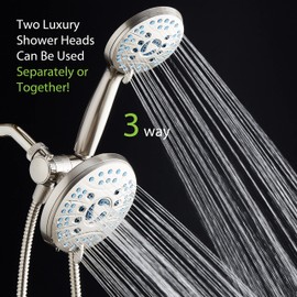 AquaCare for California As-Seen-On-TV High Pressure Handheld Rain 50-mode 3-way Shower Head Combo, Anti-clog Jets, 2-mode Tub & Pet Power Wash, Wall Bracket, 6 ft. Stainless Steel Hose, Nickel Finish