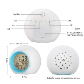 Kids Alarm Clock Boys,Moon Stars Projector Alarm Clock,7 Color Changing Nightlight Clock,Snooze Touch Control Temperature for Kids Bedrooms, Digital Clock for Girls Boys Children Birthday Gifts