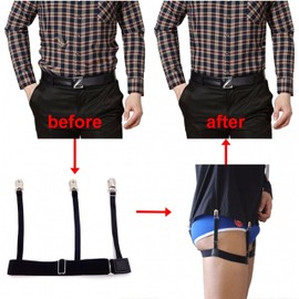 Mens Shirt Stays Stay Garter Style - 1 pair (2 pieces) Adjustable Elastic Shirt Garters Braces with Locking, Non-Slip Clips (Black)