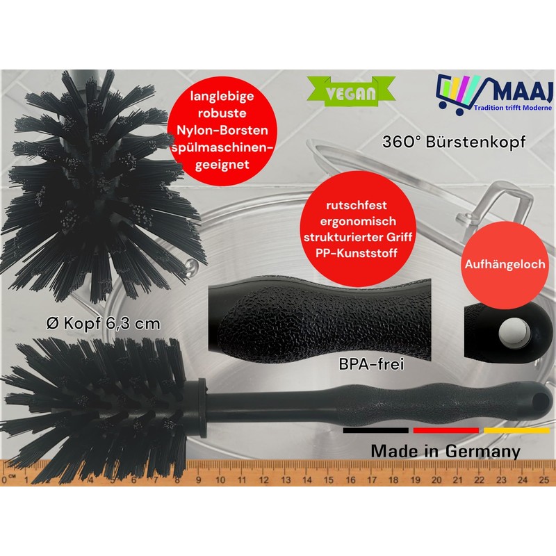 MAAJ 3 x Universal Brush, Black-Black, Mixing Pots, Compatible with