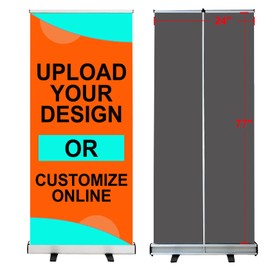 CUSTOM Retractable Banner Stand 24"x80" ….MADE IN USA...UV Printing 1-2 DAY TURNAROUND with CURL-FREE FABRIC, Great for Trade Show and any Event Business Display，Coming with Travel Case and Stand