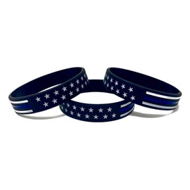 TheAwristocrat 3 Pack of STARS and STRIPES Thin Blue Line Rubber Wristband Silicone Bracelet to Support Law Enforcement (Small (7" 180mm))