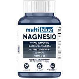 💊MultiBlue Triple Magnesio | Citrato, Gluconato y Glicinato | Con Espirulina + Vitamina D3 | 700 mg x cápsula | 60 Cápsulas | 100% Naturales | Pecado Gluten 🌱