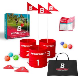bucketgolf Game 3 Hole Starter Set - New Outdoor Yard Golf Game Levels Family, Adults, Kids, Party, Lawn, Camping, Beach
