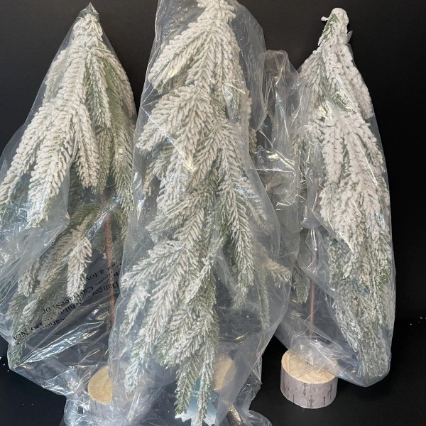 Unbranded 18” Faux Tree Fir W/ Snow and Wood Base