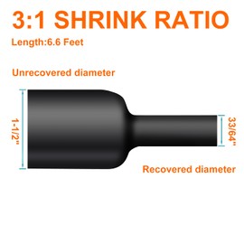 1-1/2 Inch Heat Shrink Tubing - 6.6Ft 3:1Ratio Waterproof Heat Shrink Tubin - Adhesive Lined,Dual Wall Adhesive Shrinkable Wire Wrap Tube - Black (1, Black, 1-1/2"(39mm)-6.6Ft)