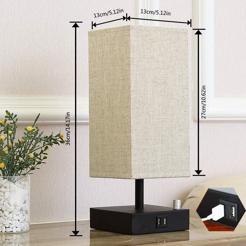 AMUMO Dual USB Table Desk Lamp, Bedside Nightstand Lamp, Fabric