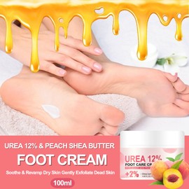 Urea 12% & Peach Shea Butter Foot Cream – Urea 12% & Peach Shea Butter Cracked Heel Repair Cream,Urea Foot Cream,Dry Skin Remover Feet,Soothe & Revamp Dry Foot Care,Gently Exfoliate Dead Skin,100ml