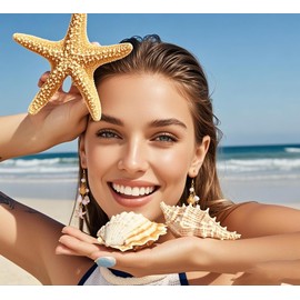 Starfish Earrings for Women Gold Seashell Conch Tassel Earrings Summer Ocean Theme Earring Summer Beach Vacation Mermaid Party Jewelry Accessories (Style-B)