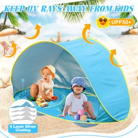 QTREE intelligence Baby Beach Tent-2 Pools Pop Up UPF 50+ Sunshade with Carry Bag, Portable for Travel,Beach,Camping,Indoor