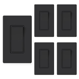 ELEGRP Matte Black 3 Way Decorative Light Switch with Plate, 15Amp, 120-277 Volt, AC Rocker Paddle Wall Switch Replacement, Self-Grounding, Residential Grade, w/Wall Plate, UL Listed (5 Pack)