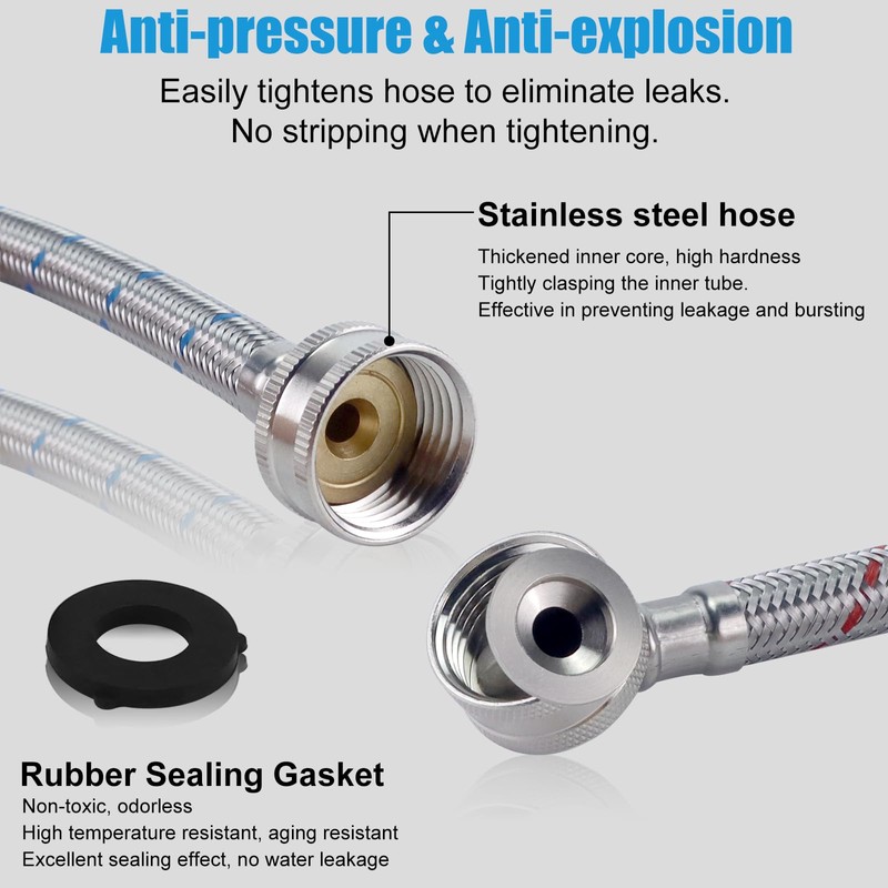 6FT Premium Stainless Steel Washer Hoses with 90 Degree Elbow