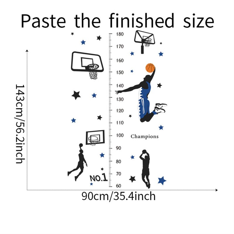 Condessacity Height Scale Wall Sticker, Cute Cartoon, Basketball Shoot, Kids