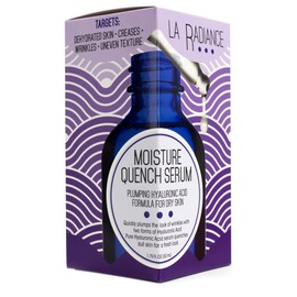 La Radiance Moisture Quench Anti-Aging Serum for wrinkles and uneven skin tone. Made with Pure Hyaluronic Acid to help hydrate and plump skin. Large 1.75oz glass bottle with dropper.
