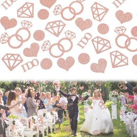 100Pcs Rose Gold Glitter Confetti,Wedding & Hen Party Table Decorations,Engagement, Bridal Shower, Bachelorette Party Circle and Ring Confetti Set