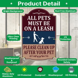All Pets Must Be On A Leash Please Clean Up After Your Pet Signs No Dog Poop Pee 12" x 18" Metal Rust Aluminum Waterproof Easy Mounting Outdoor Use 2 Pack