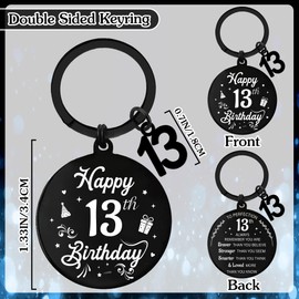 Aurmonigo Happy Birthday Gifts Keyring - Inspirational 13th Engraved Keychain for Boys and Girls, Black Keepsake Presents from Family Grandmother Mum Dad Best Friend Key Ring Gift for 13 Year Old
