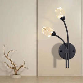 ABTTOI Modern Crystal Wall Sconce with Black Metal Base, Elegant Diamond Shaped Design for Living Room, Bedroom, Hallway, 21” Height, 12” Width