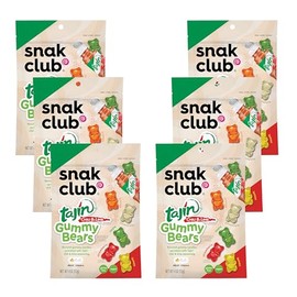 Snak Club Tajin Gummy Bears, Assorted Fruit Candy Gummies with Chili and Lime Seasoning, Mild, Gluten-Free and Vegan Snacks, 4 oz Resealable Bags, 6 Pack