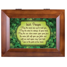 Cottage Garden Irish Blessing Green Shamrocks Wood Finish Jewelry Music Box Plays You are My Sunshine