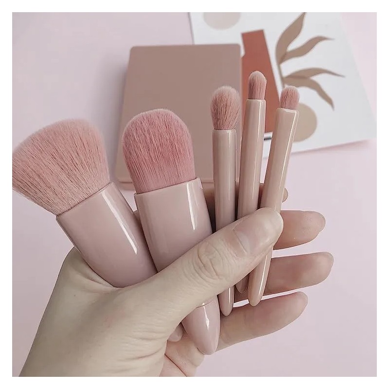 Set 5 Brochas De Maquillaje Portátil Con Estuche Y Espejo