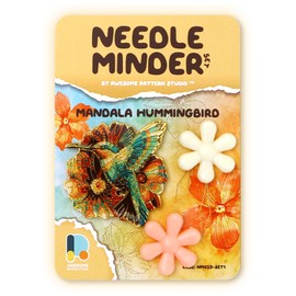 Awesome Pattern Studio Needle Minder Set - Mandala Hummingbird Magnetic Needle Minder + 2 Needle Threaders. Enamel Pin for Cross Stitch, Embroidery and Craft