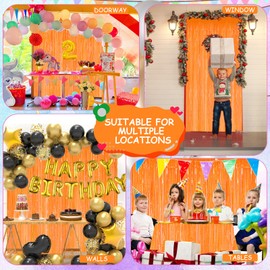 Orange 2 Pack Metallic Tinsel Foil Fringe Curtains, 3.3x8.3 Feet Orange Streamers for Party, Door Streamers Party Decorations, Party Streamers for Birthday Christmas Party Decorations