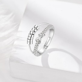 INFUSEU Anti-Stress Ring, Fidget Anxiety Ring, Adjustable Bead, Adjustable Spinner, Worry Jewellery, Anxiety Ring, Gift for Women, Ladies, Girls, Copper