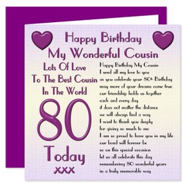 Cousin 80th Happy Birthday Card - Lots Of Love To The Best Cousin In The World - 80 Today