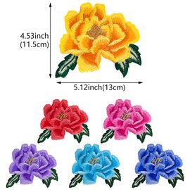 12 Pcs Rose Flower Embroidered Appliques Patches Big Floral Embroidery Patch Decoration Vintage Sew Iron on Badge Patch for DIY Clothing Dresses Jackets Jeans
