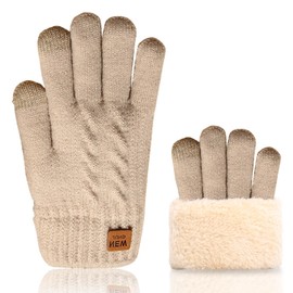 VUCDXOP Touch Screen Gloves, Women's Winter Gloves, Touchscreen Gloves, Men's Knitted Finger Gloves, Warm Thermal Fleece Knitted Gloves for Outdoor Sports, Running, Cycling, Leisure, Ski, beige