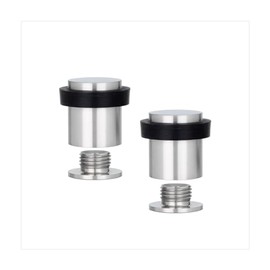EVI - Juego de 2 topes para puerta, 20 x 25 mm, base roscada, goma negra, acero inoxidable, acabado mate, incluye tornillo + tapón de fijación, modelo I-181-CB