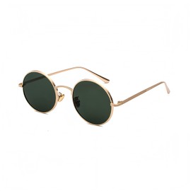 WDZAYXC Retro Round Metal Frame Sunglasses for Men and Women, UV400 Protection, Gold/Dark Green