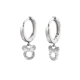 Small Mouse Dangle Hoop Earrings for Women Girls 925 Sterling Silver Cubic Zirconia Charm Animal Mice Huggie Sleeper Hoops Cartilage Hypoallergenic for Sensitive Ear Jewelry (Clear CZ)