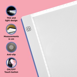 Crafts & Co® Light Table A4, Dimmable Light Plate DIN A4, LED Light Pad A4 with Adjustable Brightness and USB, Diamond Painting, Drawing, Tattoo, Lightpad for Children and Adults, White