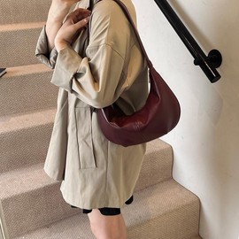 YFGBCX Leather Hobo Bags for Women Tote Bag with Zipper Womens Crescent Crossbody Bag