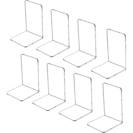 Qidexin 8pcs Book Ends, Acrylic Bookends, Non-Skid Book End, Clear Bookends for School Library and Desktop Organizer, Acrylic Book Ends for Book Shelves