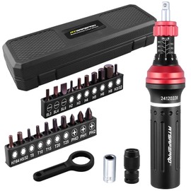 Torque Screwdriver - 21-Piece Torque Screwdriver Set Includes Flat, Hex and Phillips, Adjustable 10-60 Inch Pound Torque Wrench for Tools, Bike Repair, and Mounting
