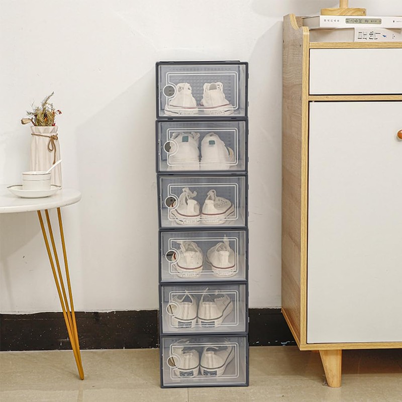 Ssiyiya Shoe Storage Box, 6pcs Clear Plastic Stackable Shoe Box