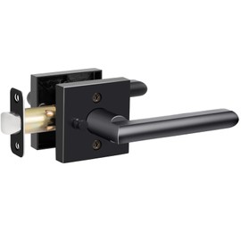 HOSOM Black Door Handle Interior, Privacy Door Levers for Bedroom and Bathroom, Door Knobs Keyless Square Interior Door Handle for Left or Right Handing, Matte Black