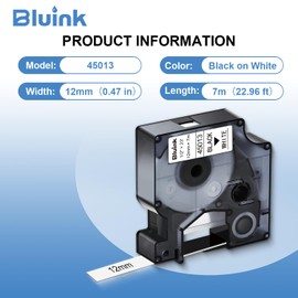 Bluink 6 Pack Compatible Label Tape Replacement for Dymo D1 45013 S0720530, 12mm x 7m Black on White, Works with LabelManager 160 210D 280 360D 420P 450D LabelPoint 150 350