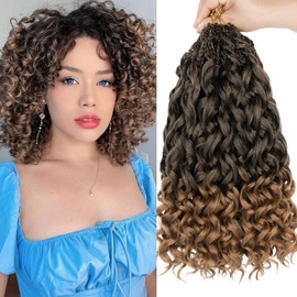 14 Inch Gogo Curl Crochet Hair 8 Packs Pre-looped Ocean Wave Crochet Hair Bohemian Box Braids Deep Wave Crochet Hair Synthetic Water Wave Curly Braiding Hair for Women (16Strands/pack T27#)