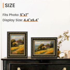 upsimples 5x7 Picture Frame with Real Glass, Ornate Vintage 5 x 7 Photo Frames for Wall Decor or Tabletop Display, Black and Gold, 2 Pack