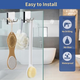 Happyiren Double-Sided Over Shower Towel Hooks, Stainless Steel Nonslip Towel Hook Hanger Holder for Frameless Glass Doors for Hanging Robe Loofah