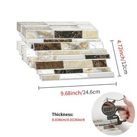 Marble Pattern Wall Sticker, 12/24/48pcs Self Adhesive Peel & Stick  Easy Installation Wall Decal, Waterproof & Oil-proof Wall Sticker for Kitchen Bathroom Home Office Dormitory:_Brown & Khaki_24pcs