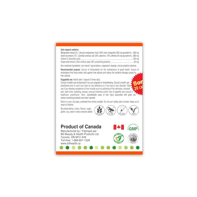 BILL Natural Sources® Mangosteen 600mg 120 Vegetarian Capsules