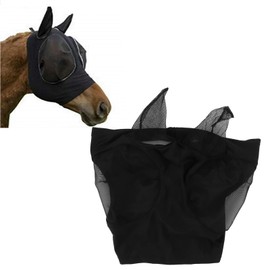 GOTOTOP Máscara de Caballo, Máscara de Malla para Moscas, Máscara Facial de Caballo Elástica Transpirable con Protección para los Oídos, Equipo Ecuestre para Montar (Black)