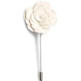 Flairs New York Gentleman's Essentials Premium Handmade Flower Lapel Pin Boutonniere (Pack of 1 Pin, [Wool Fabric] Cotton White)